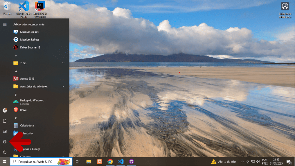 Configuração do backup no Windows 10 - etapa 1