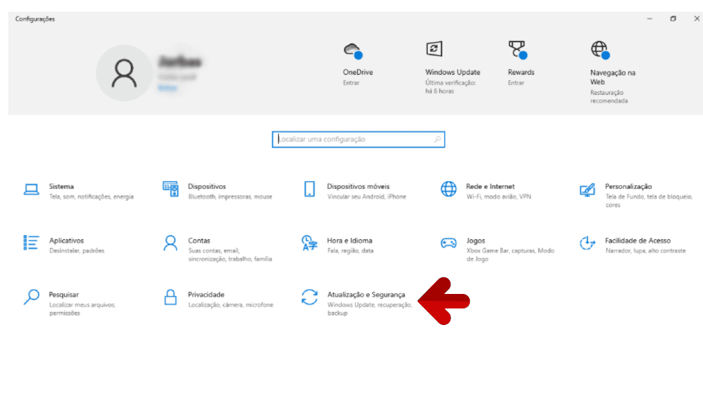 Configuração do backup no Windows 10 - etapa 2