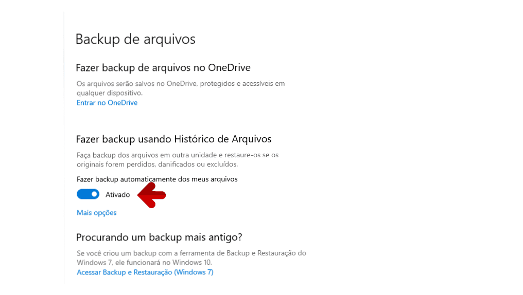 Configuração do backup no Windows 10 - etapa 5
