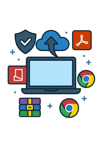 Ilustração representando instalação de softwares em computador
